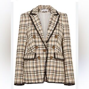 Veronica Beard Cream and Black Tweed Double-Breasted Blazer